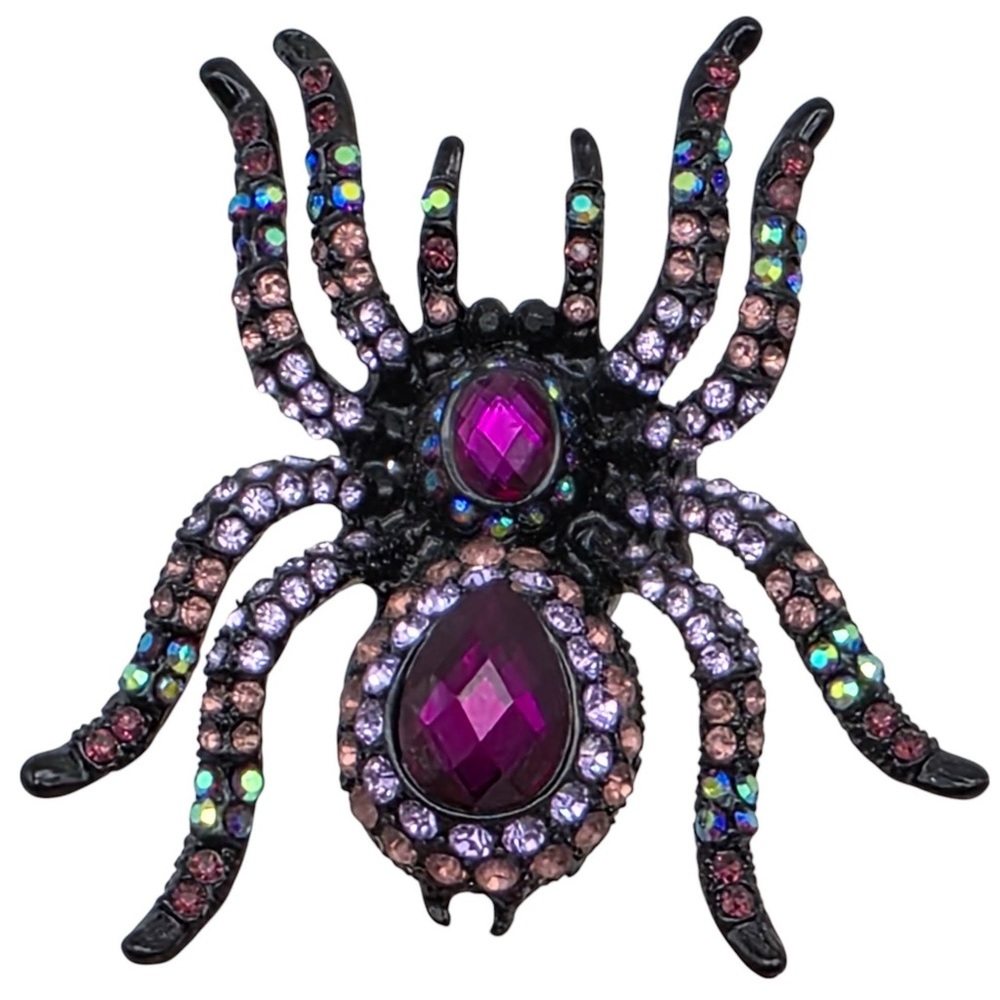 Rare Haute Couture Gothic Crystal Spider Black Purple Rhinestone Adjustable Ring